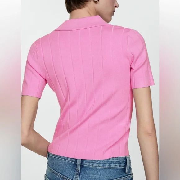Mango Polo Knit Pink Top T-Shirt Size S - Picture 5 of 6